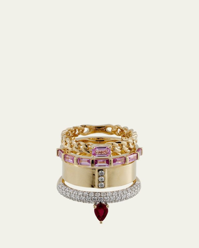 14K Yellow Gold Type Stack Pave Band, Pink Sapphire